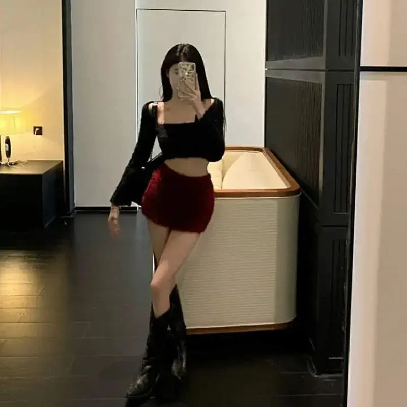 Plush Slim High Waist Velvet Pants