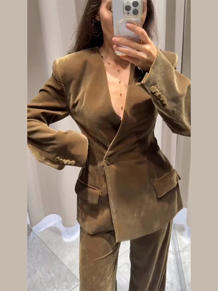Elegant Velvet Jacket Pant Set