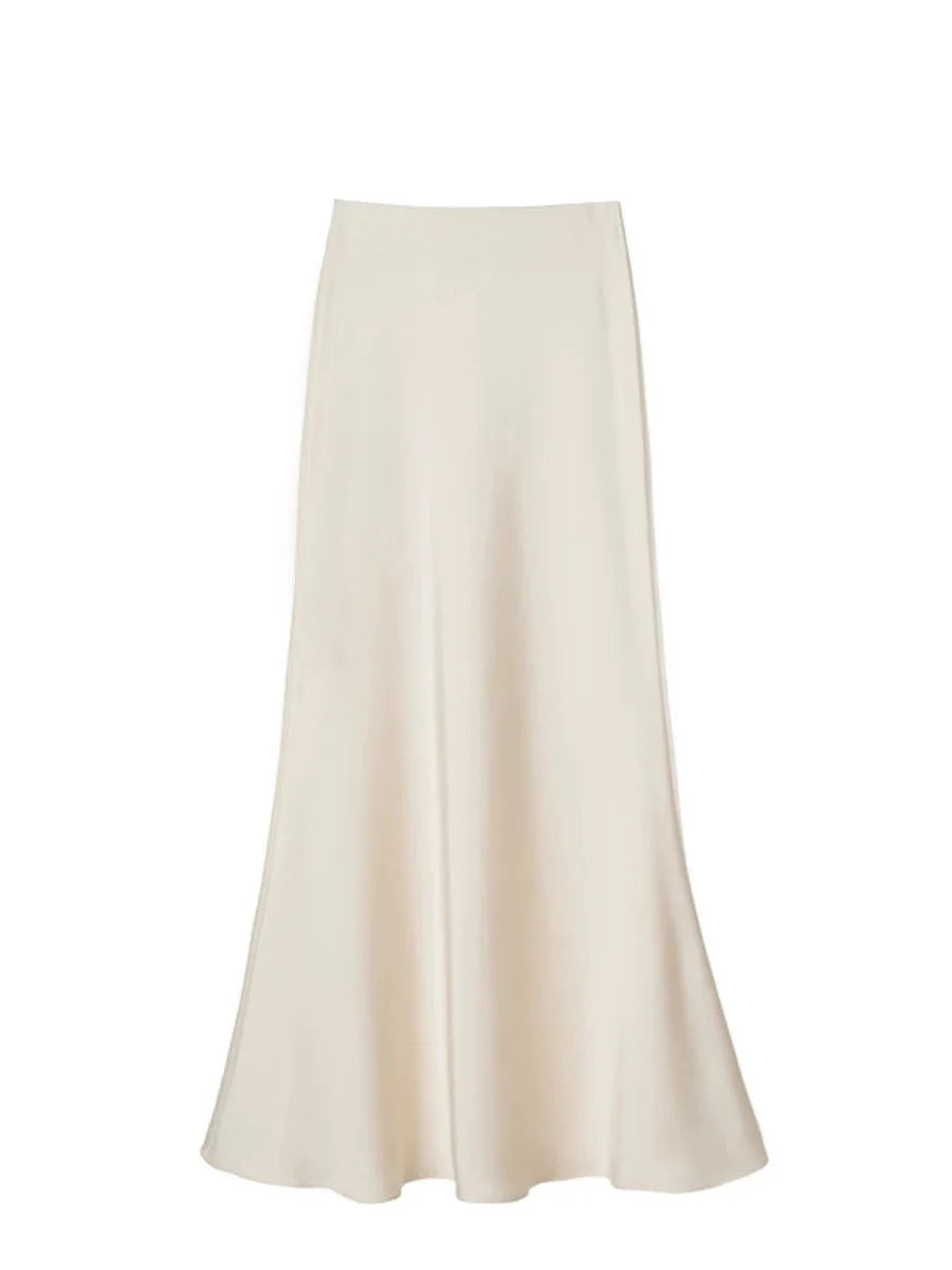 French Style Chic High-Waisted Satin Skirt
