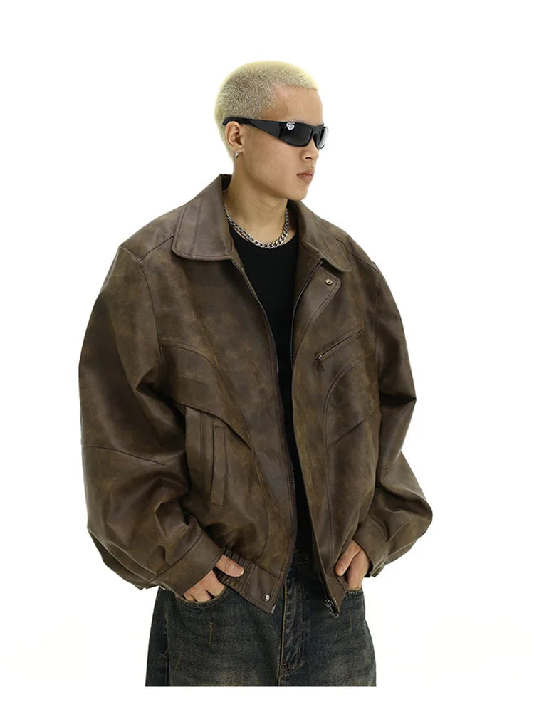 Mauroicardi Spring Cool Distressed Brown Pu Leather jacket