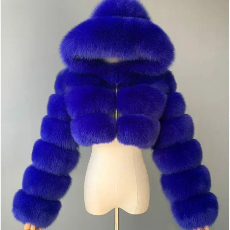 Winter Fashion Hooded Faux Fur Coat
