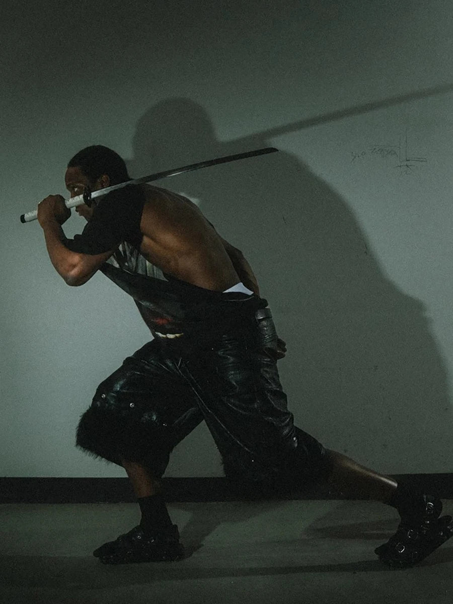 Mauroicardi Black Faux Fur Patchwork Pu Leather Short