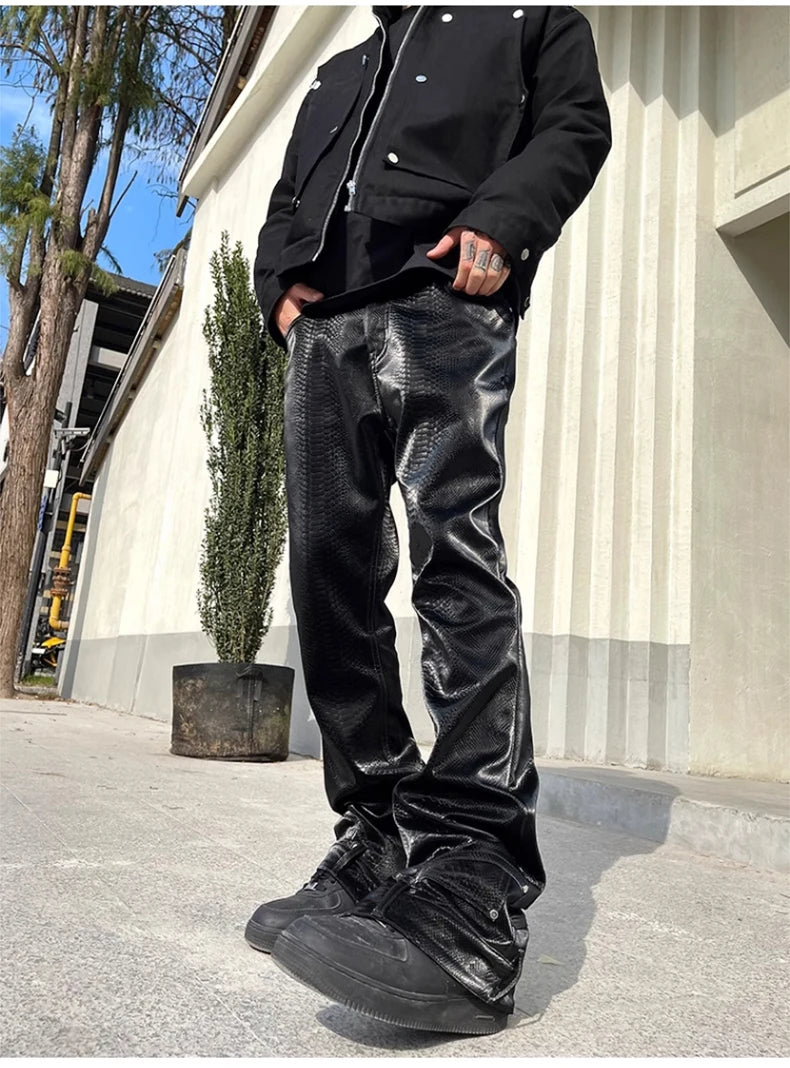 Mauroicardi Snake Skin Patent Pu Leather Pants