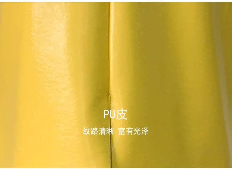 Mauroic  Shiny Reflective Bright Yellow Faux Leather Pencil Skirt