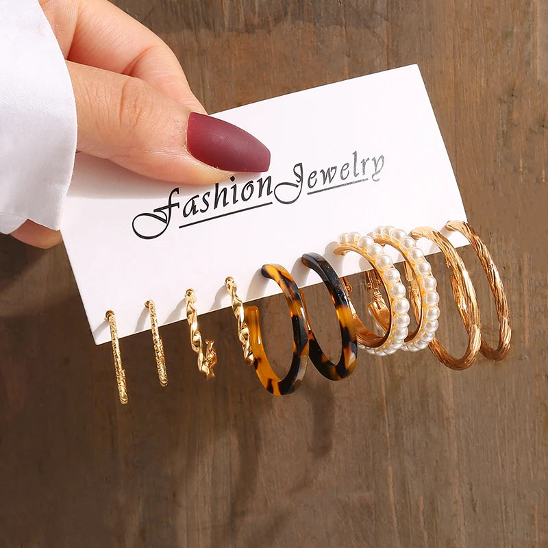 Gold Color Vintage Geometry Pearl Earrings Set