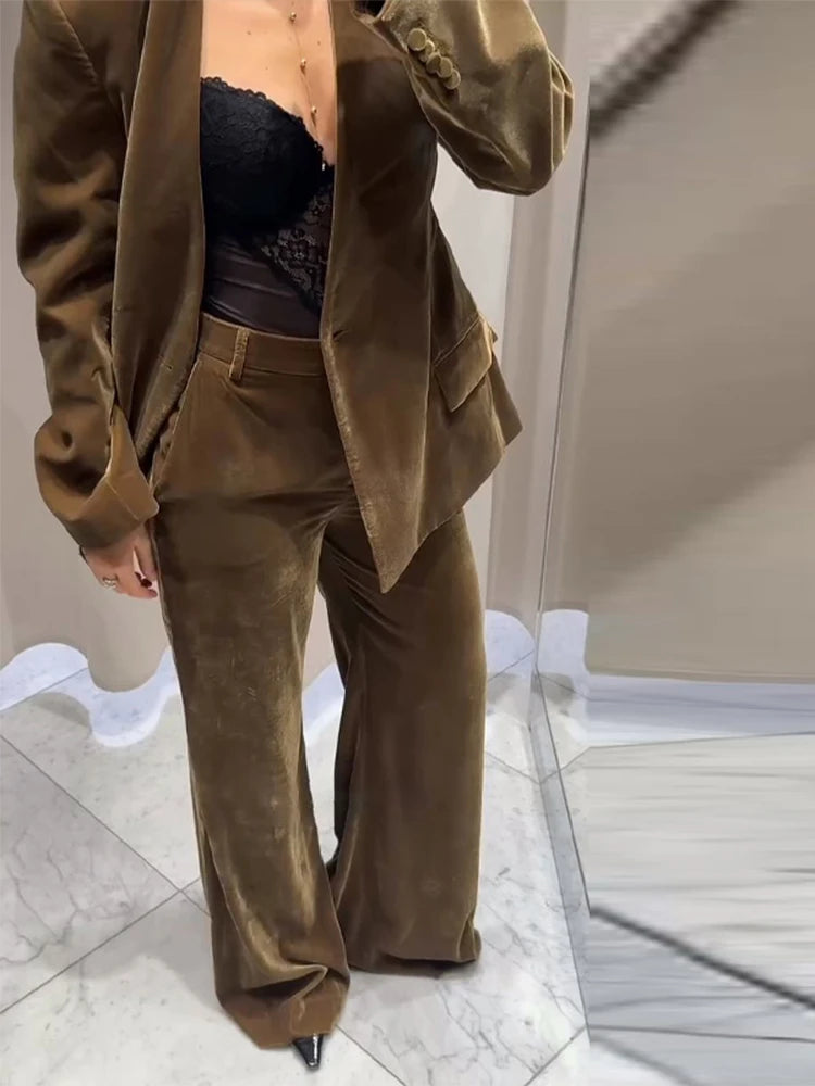Elegant Velvet Jacket Pant Set