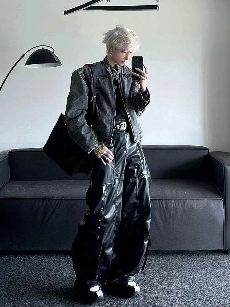 Mauroicardi Casual Black Shiny Pu Leather Pants