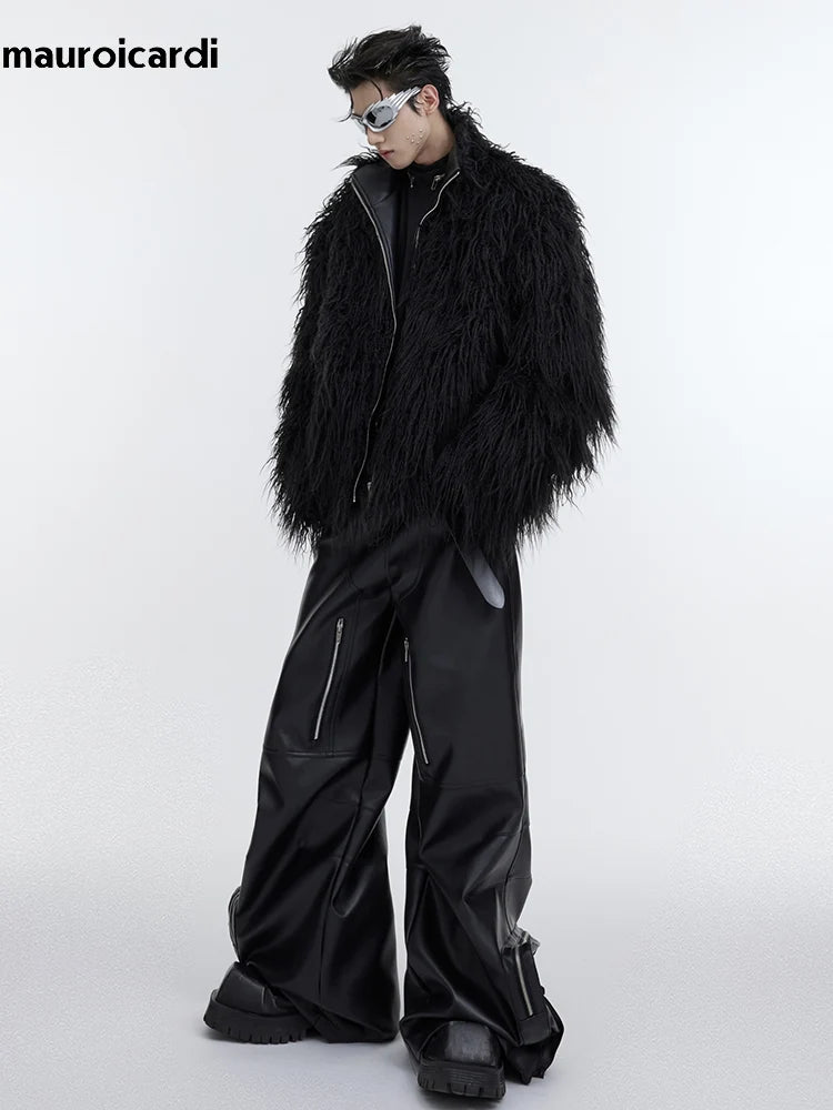 Mauroicardi Winter Shaggy Faux Mongolian Fur Coat