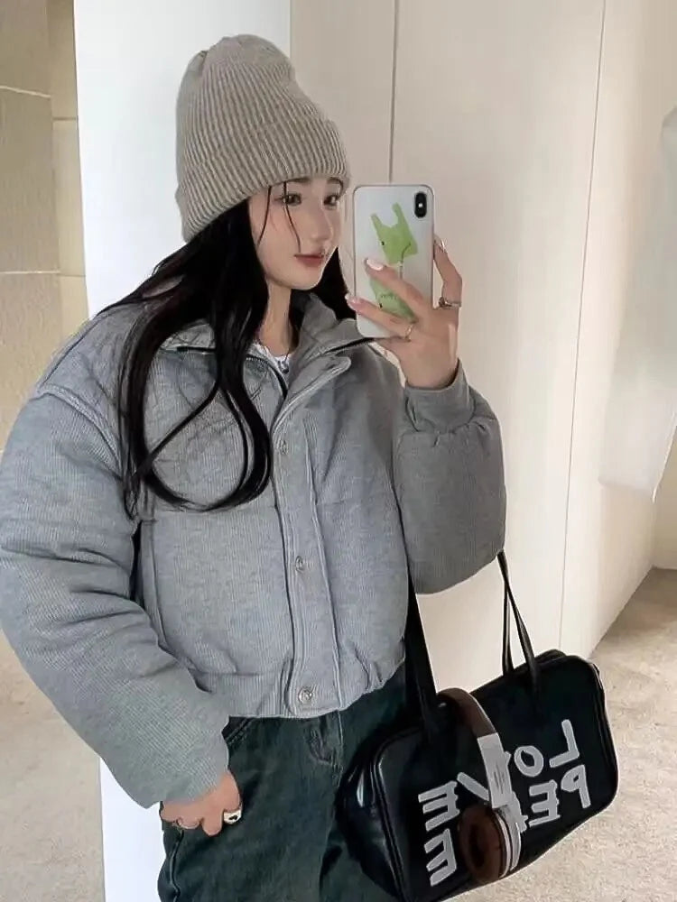 Korean Style Gray Cotton Puffer Coat