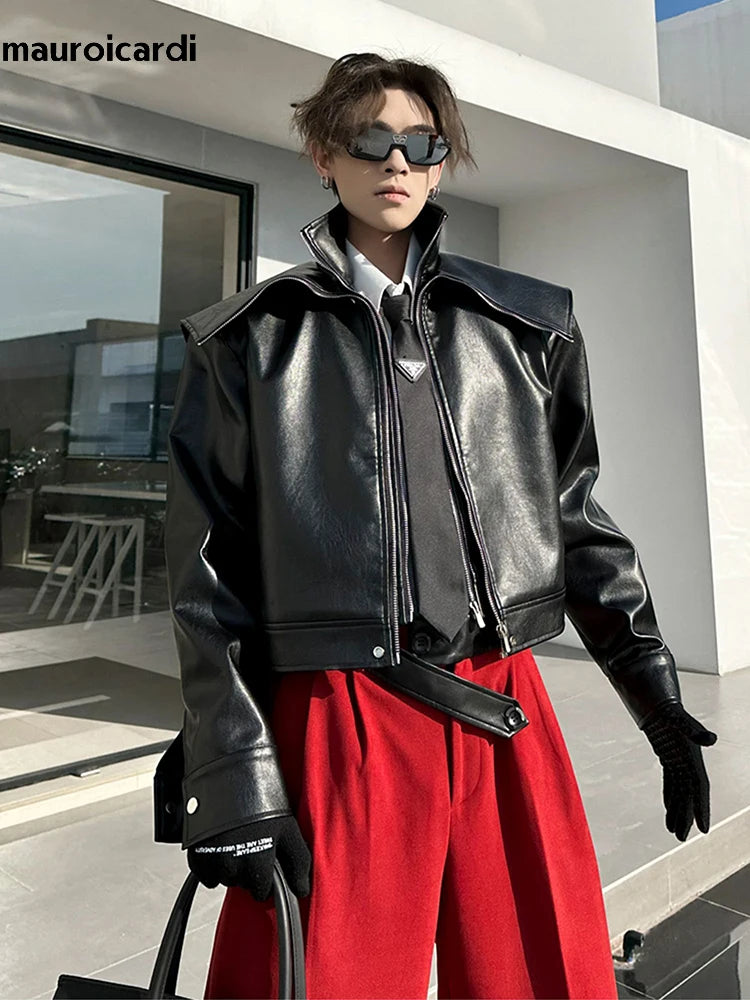 Mauroicardi Spring Autumn  Faux Leather Jacket