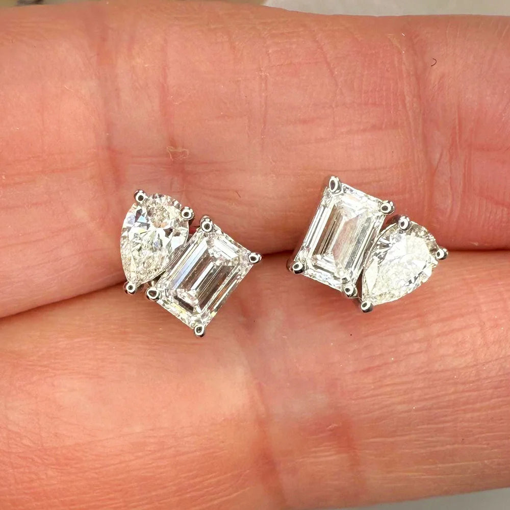 FEOBUR 4cttw Two Stone Moissanite Stud Earrings