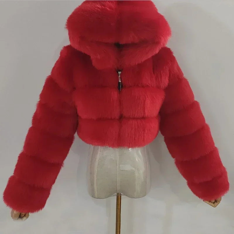 Winter Fashion Hooded Faux Fur Coat