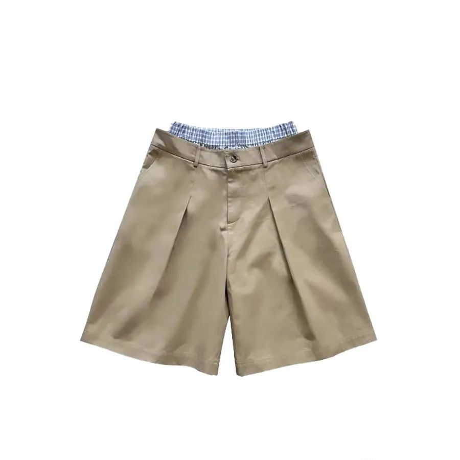 Mauroicardi Plaid Patchwork Khaki Shorts