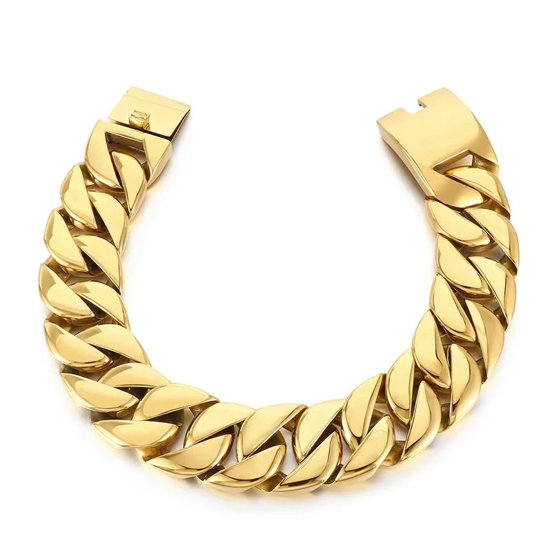 24mm 31mm  Gold Color Cuban Chain Choker Necklace Bracelet Set