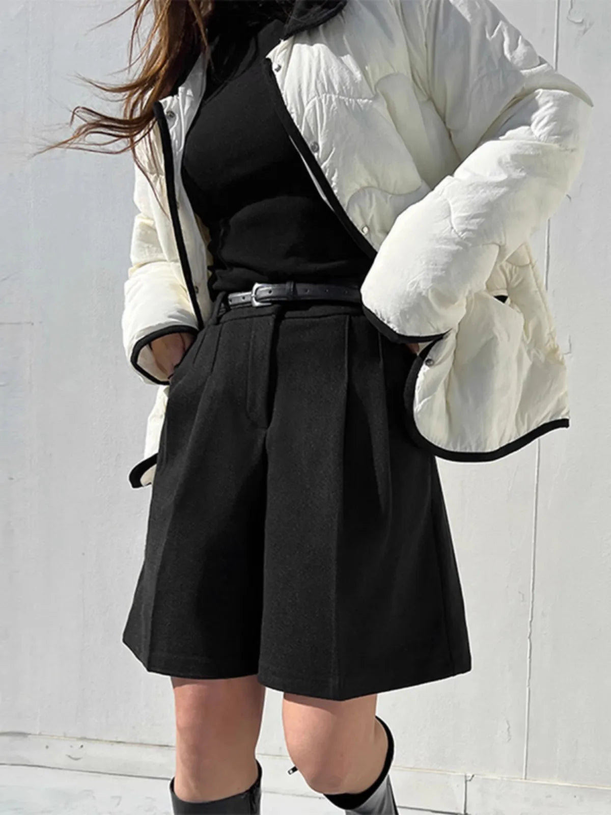 Chic Faux Woolen Straight Shorts