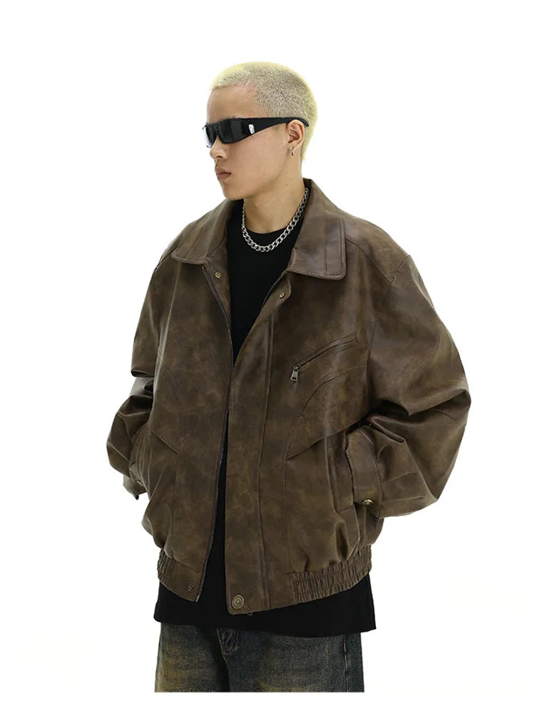 Mauroicardi Spring Cool Distressed Brown Pu Leather jacket