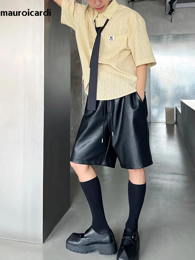 Mauroicardi  Black Pu Leather Straight Shorts