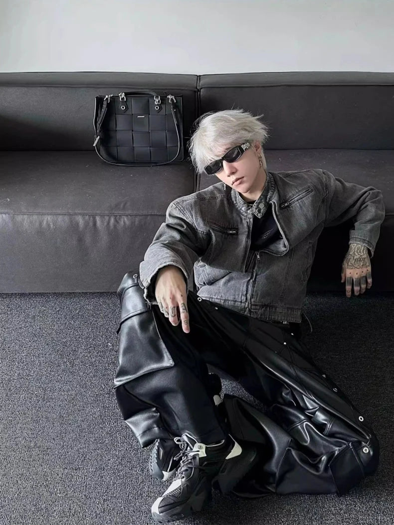 Mauroicardi Casual Black Shiny Pu Leather Pants