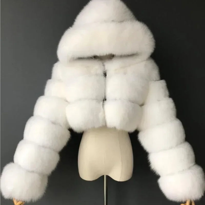 Winter Fashion Hooded Faux Fur Coat