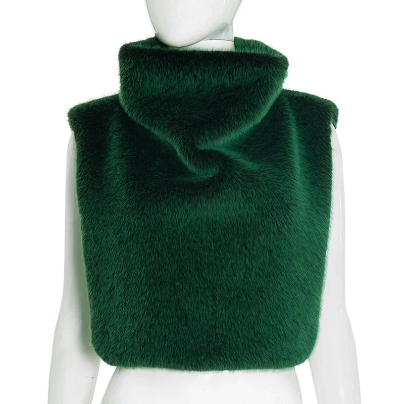 Sexy Furry Turtleneck Waistcoat Vest