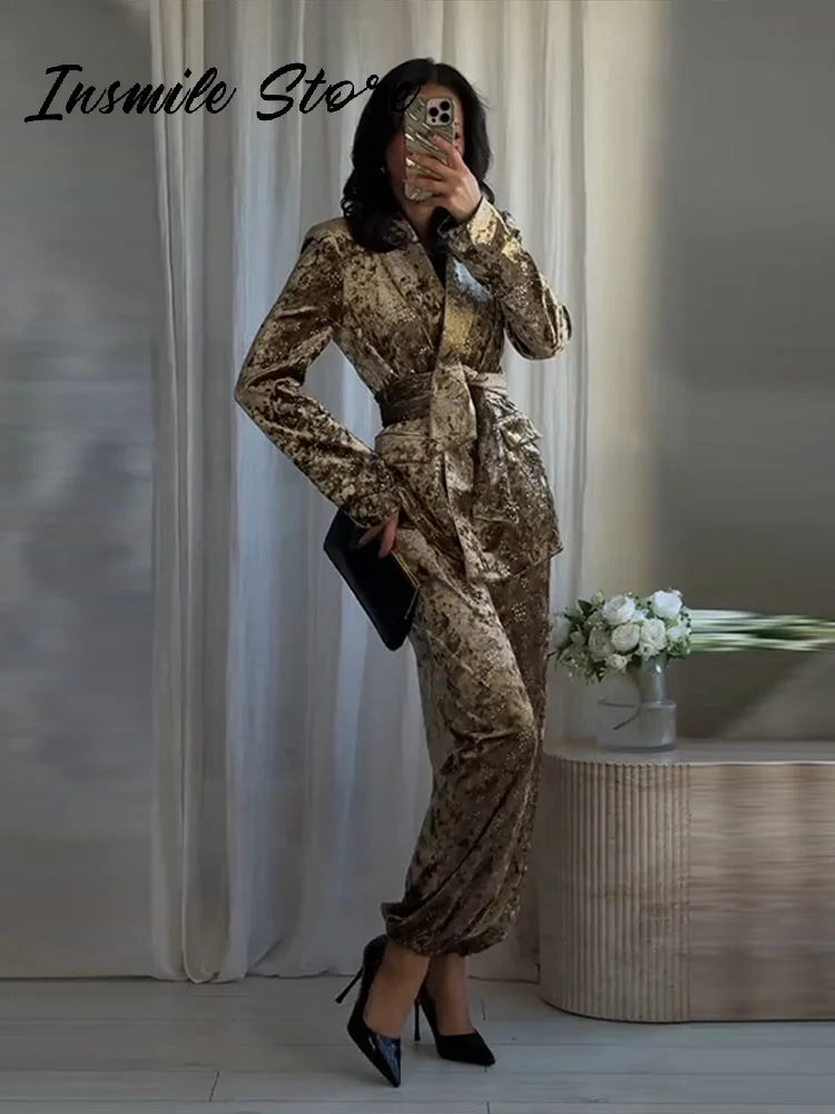 Velvet Lapel Belt Suit