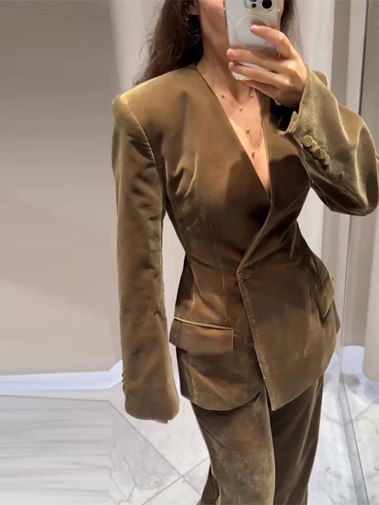 Elegant Velvet Jacket Pant Set