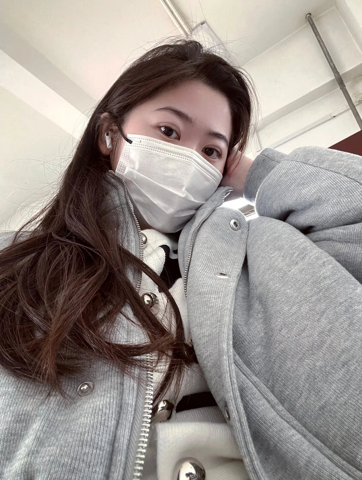 Korean Style Gray Cotton Puffer Coat