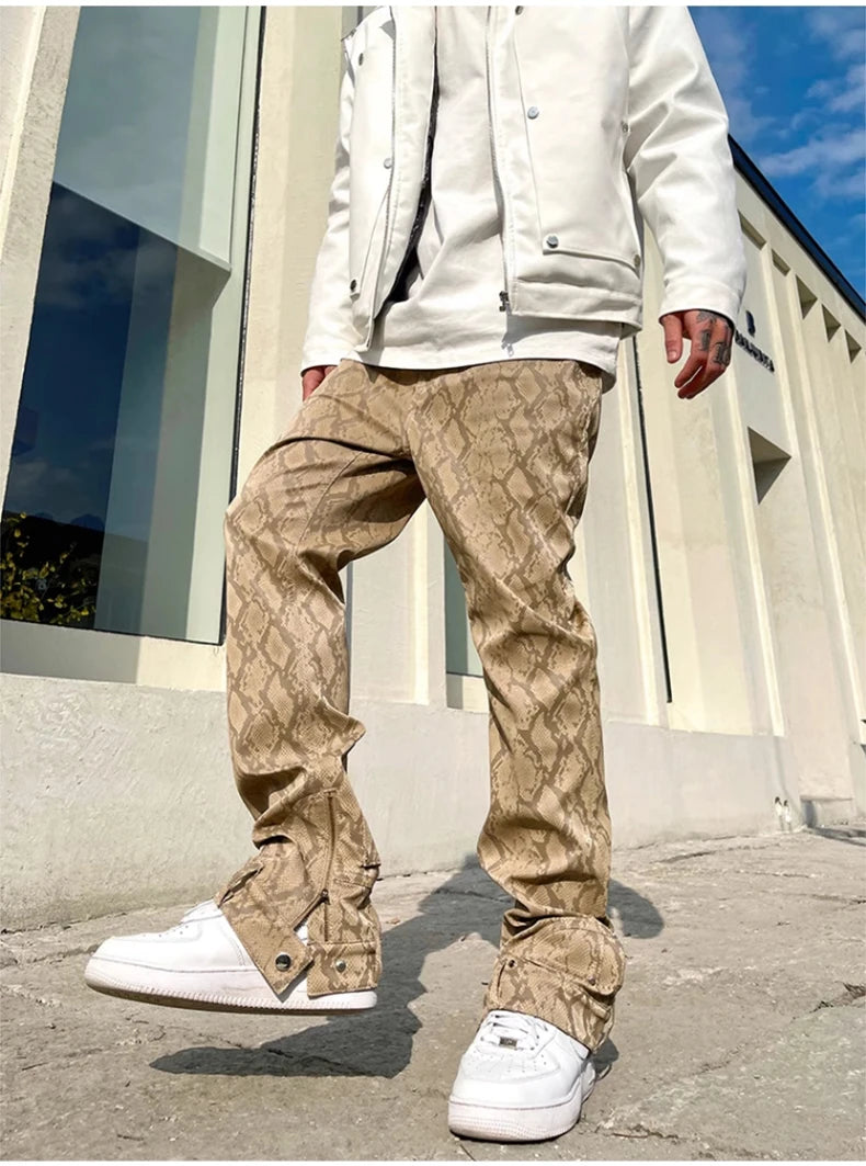 Mauroicardi Snake Skin Patent Pu Leather Pants