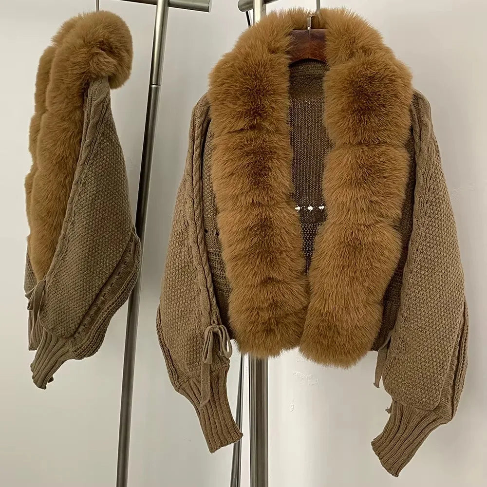 OFTBUY Faux Fur Cropped Coat