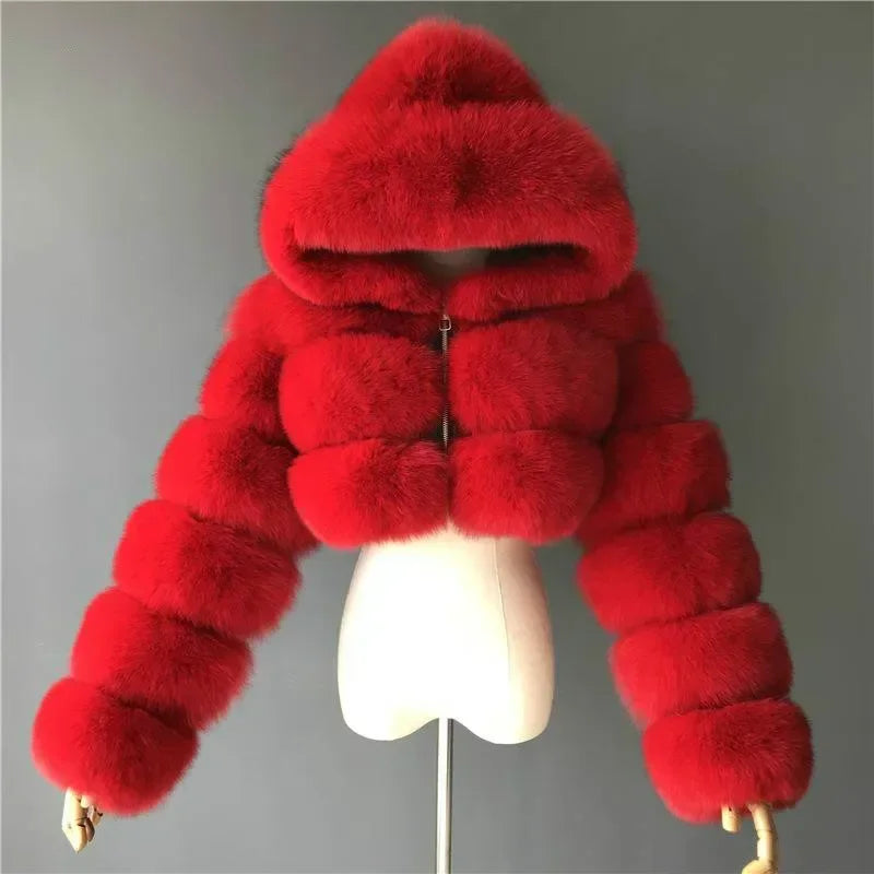Winter Fashion Hooded Faux Fur Coat