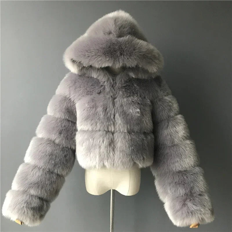 Winter Fashion Hooded Faux Fur Coat