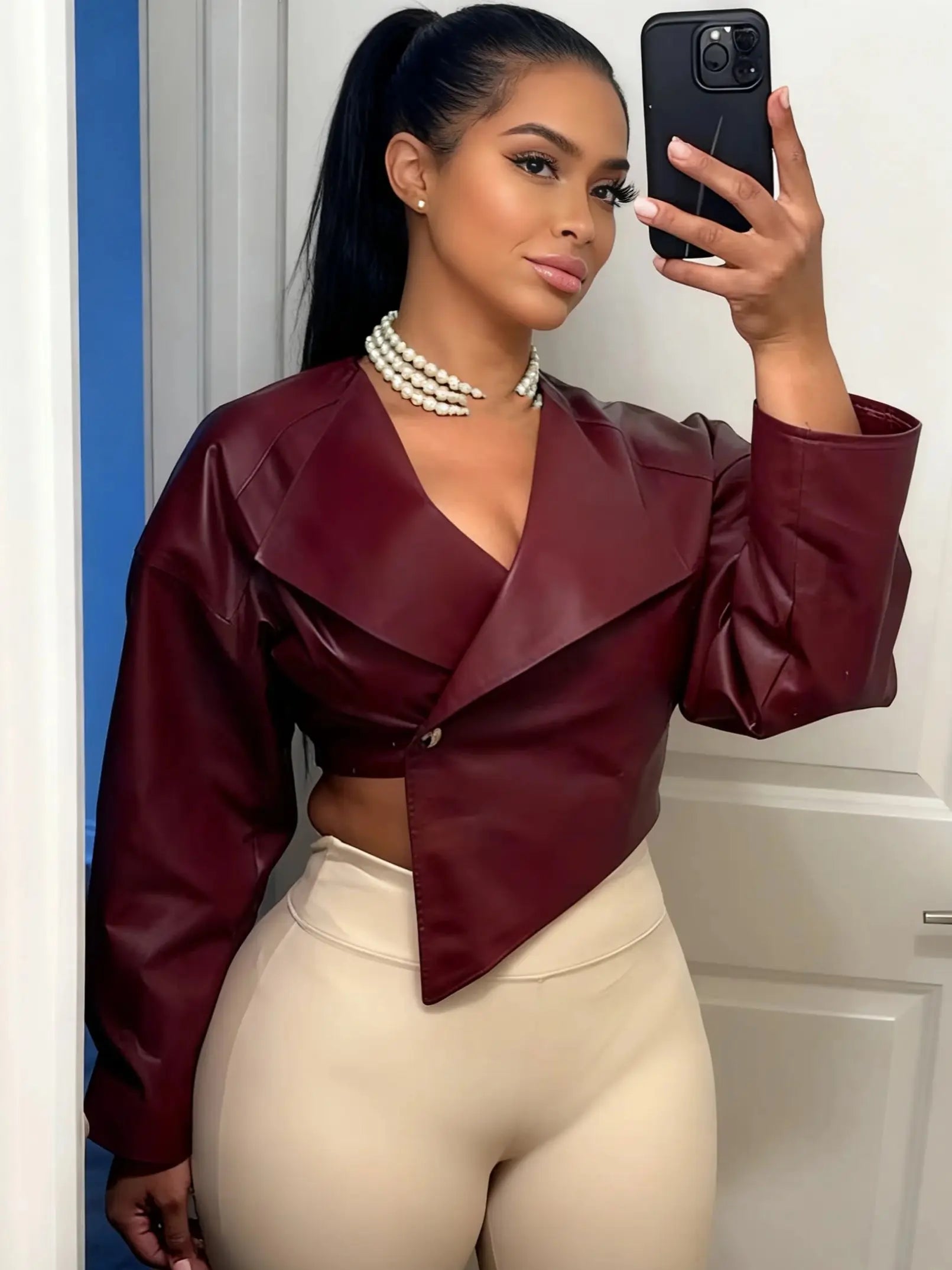 Sisterlinda Faux Leather Crop Jacket