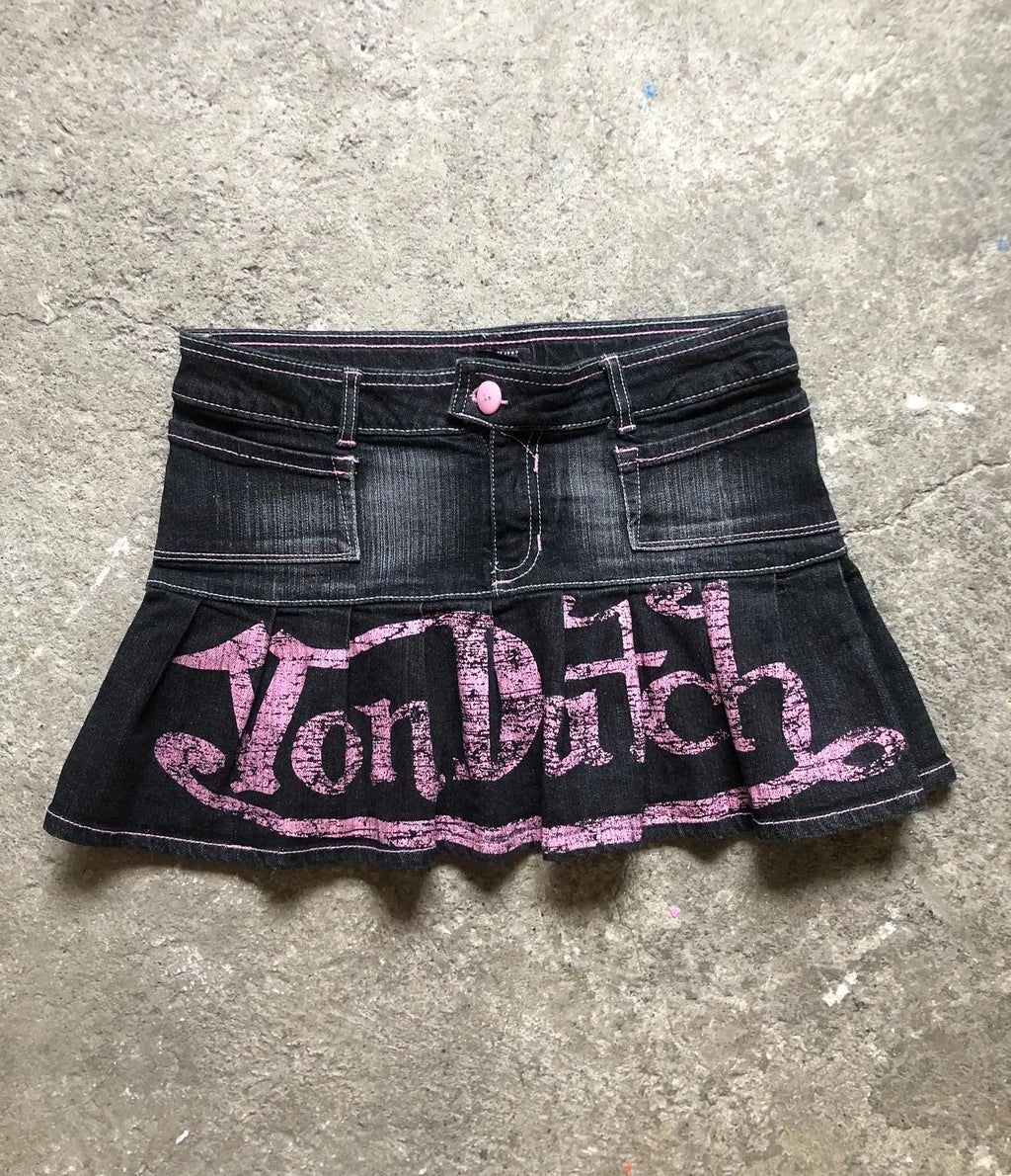 Korean Style Pink Letter Low Waist Slim Denim Skirt