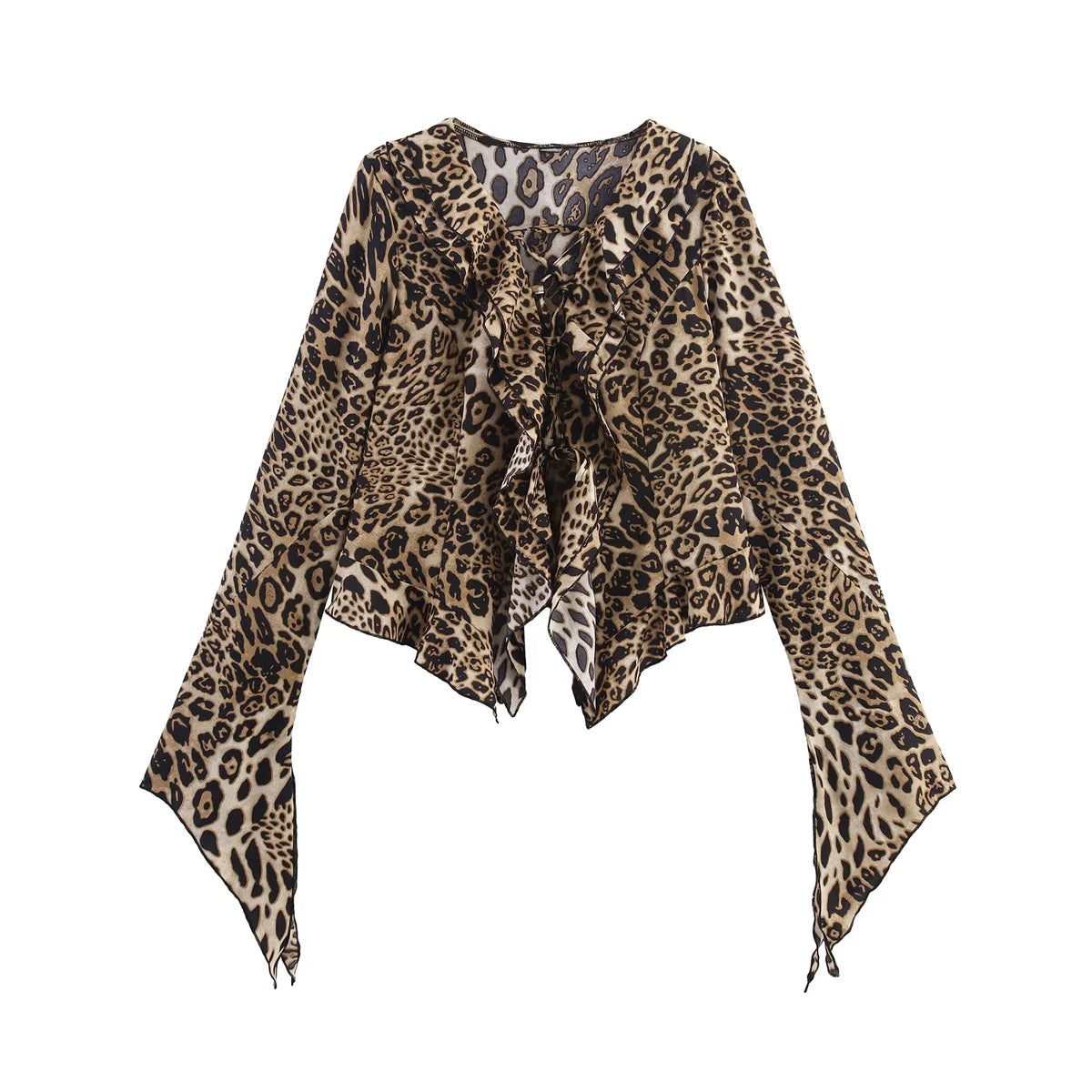 Zevity Vintage V Neck Bandage Leopard Print Blouse
