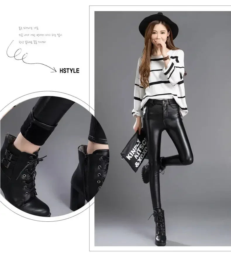 Cashmere PU Leather Pants