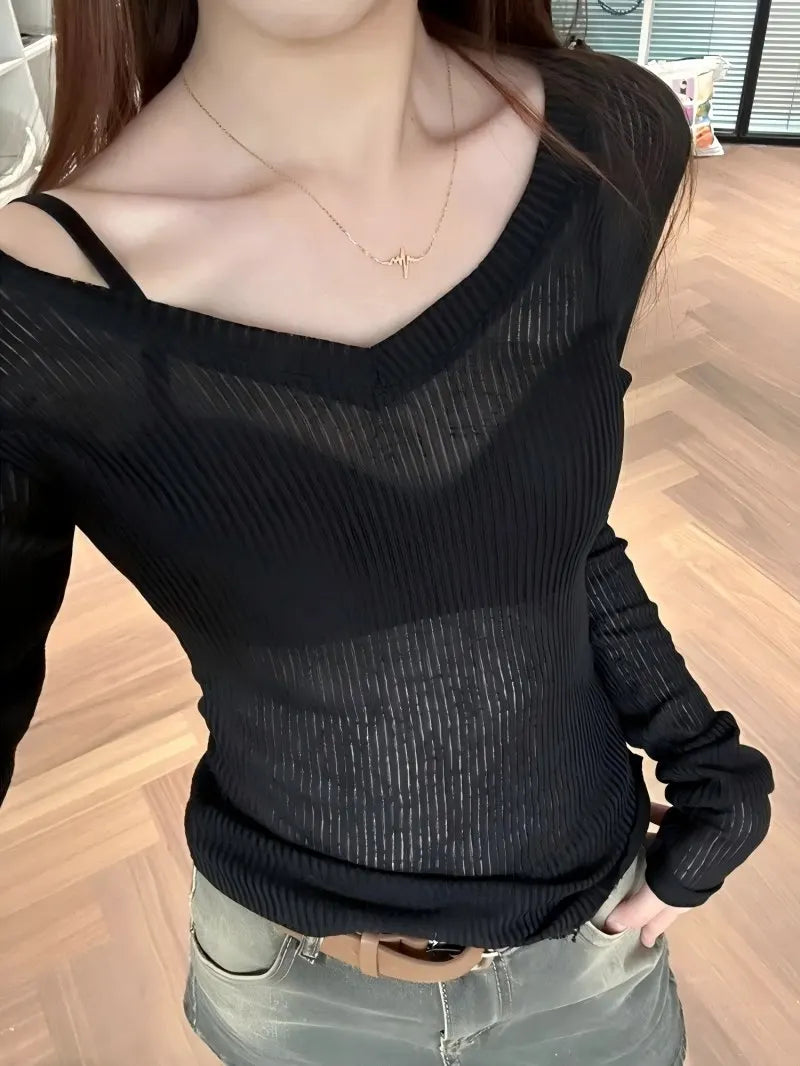 Long Sleeve Thin Perspective Streetwear Top