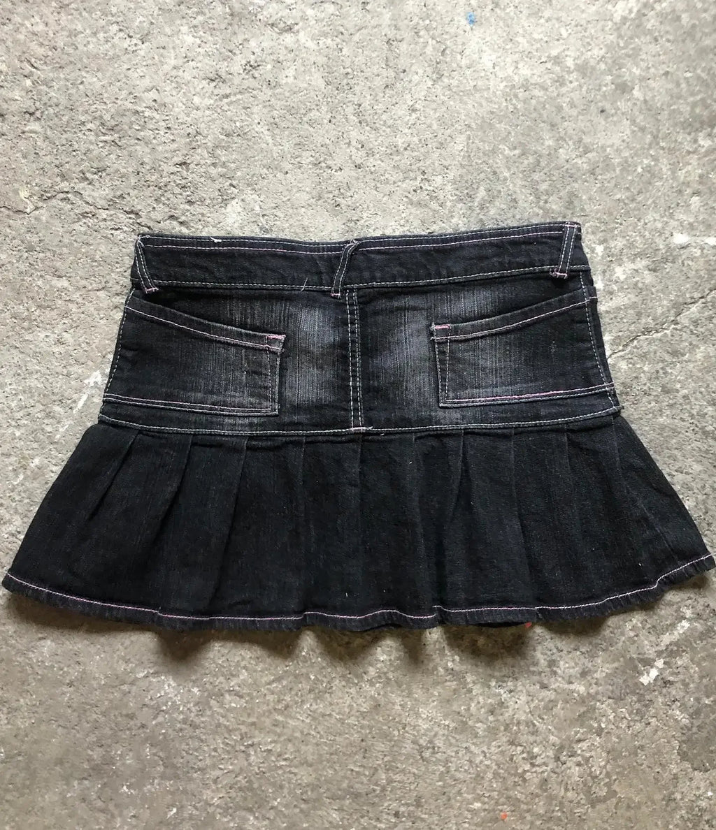 Korean Style Pink Letter Low Waist Slim Denim Skirt