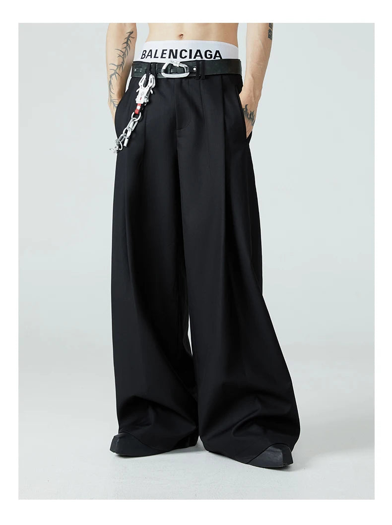 Mauroicardi Casual Baggy Pleated Wide Leg Pants