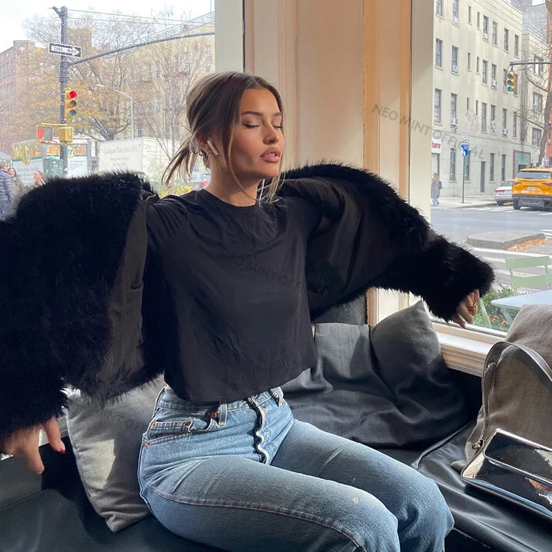 Neo Mint Street Fashion Shawl Collar Faux Fox Fur Coat