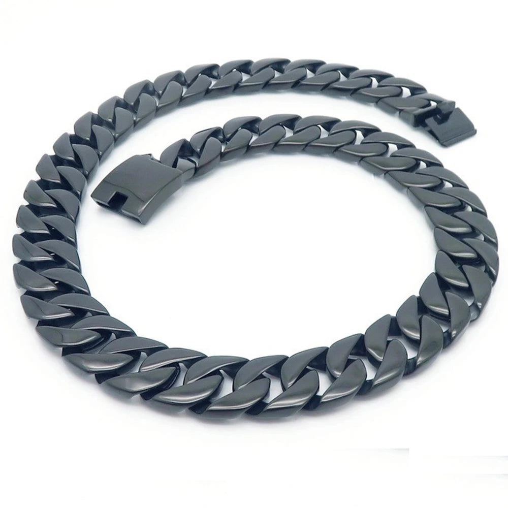 24mm 31mm  Gold Color Cuban Chain Choker Necklace Bracelet Set