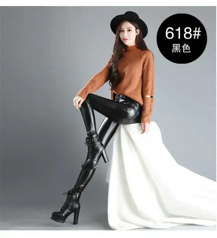 Cashmere PU Leather Pants
