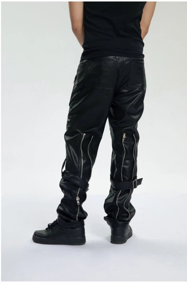 Mauroicardi Spring Black Pu Leather Pants
