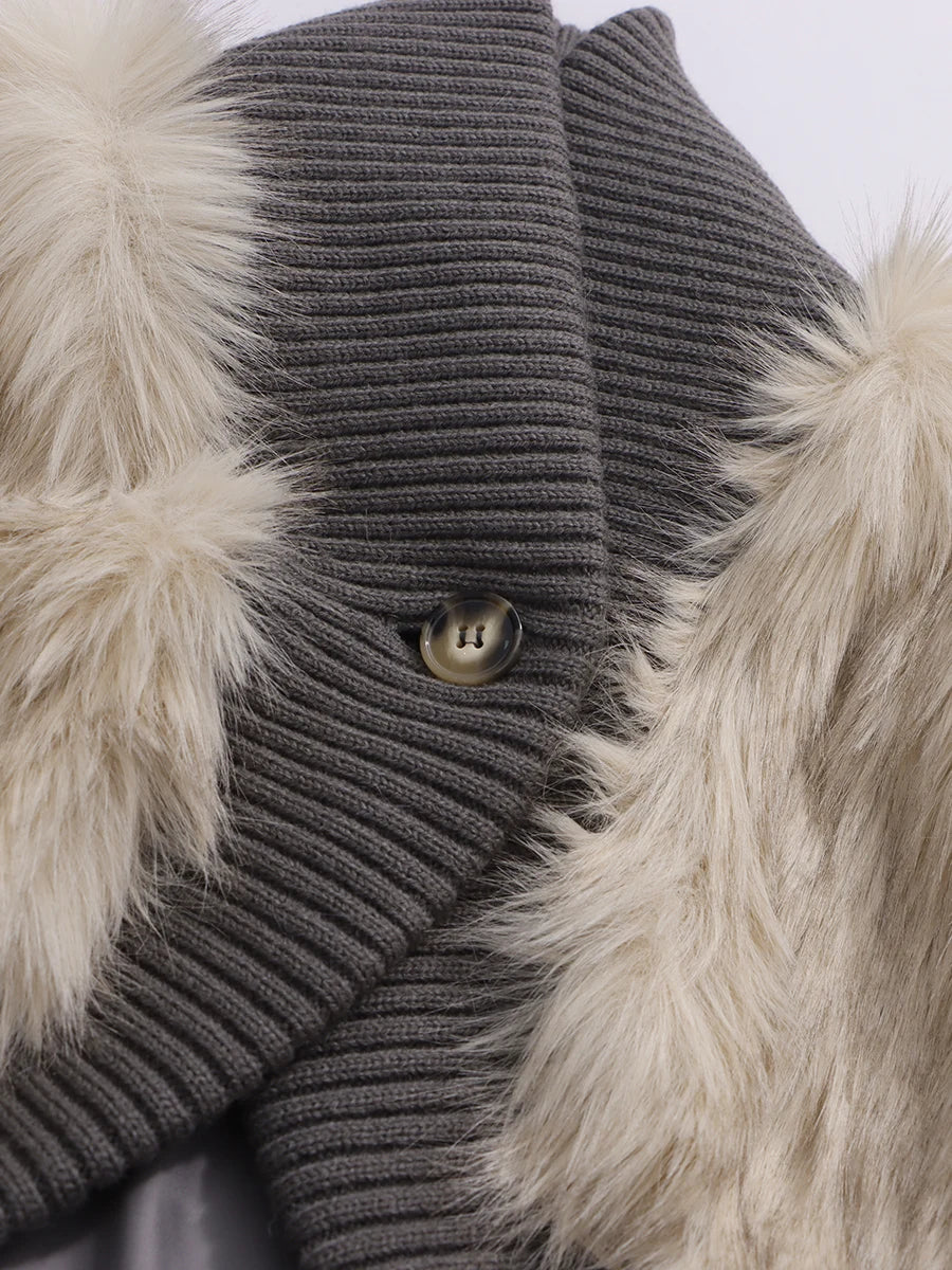 TWOTWINSTYLE V Neck Sleeveless Patchwork Fur Top