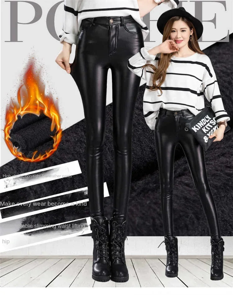 Cashmere PU Leather Pants