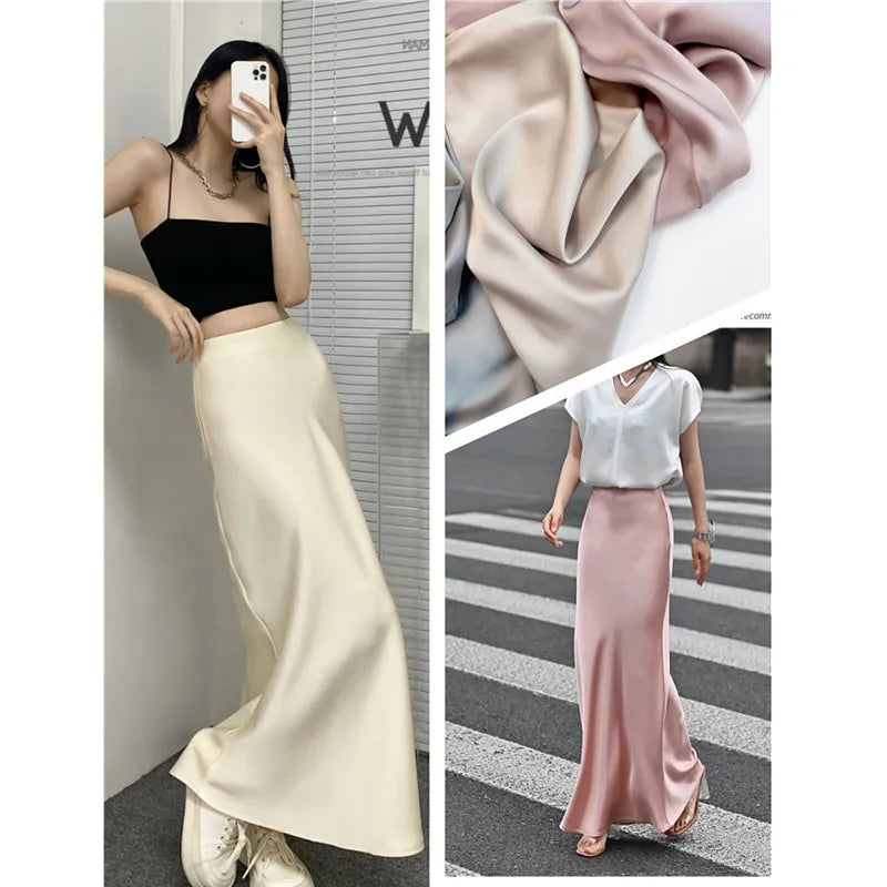 French Style Chic High-Waisted Satin Skirt