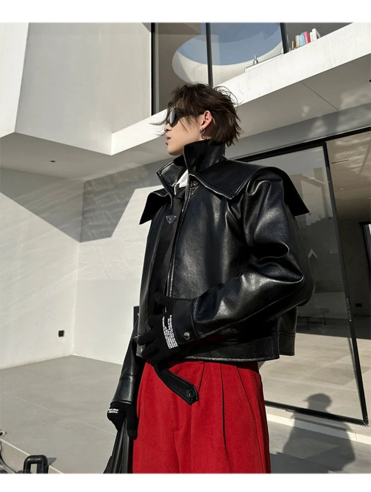 Mauroicardi Spring Autumn  Faux Leather Jacket