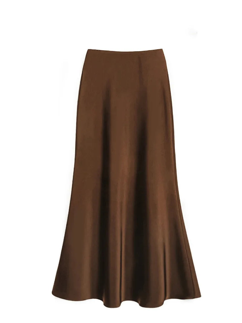 French Style Chic High-Waisted Satin Skirt