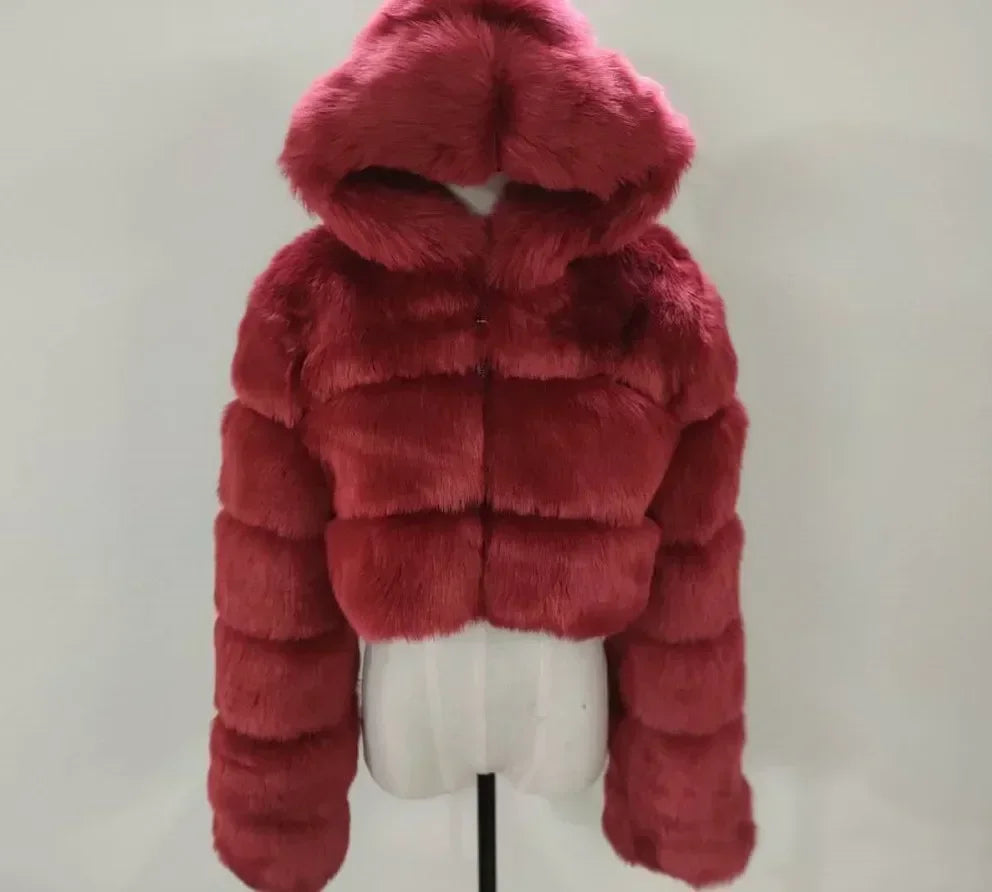 Winter Fashion Hooded Faux Fur Coat