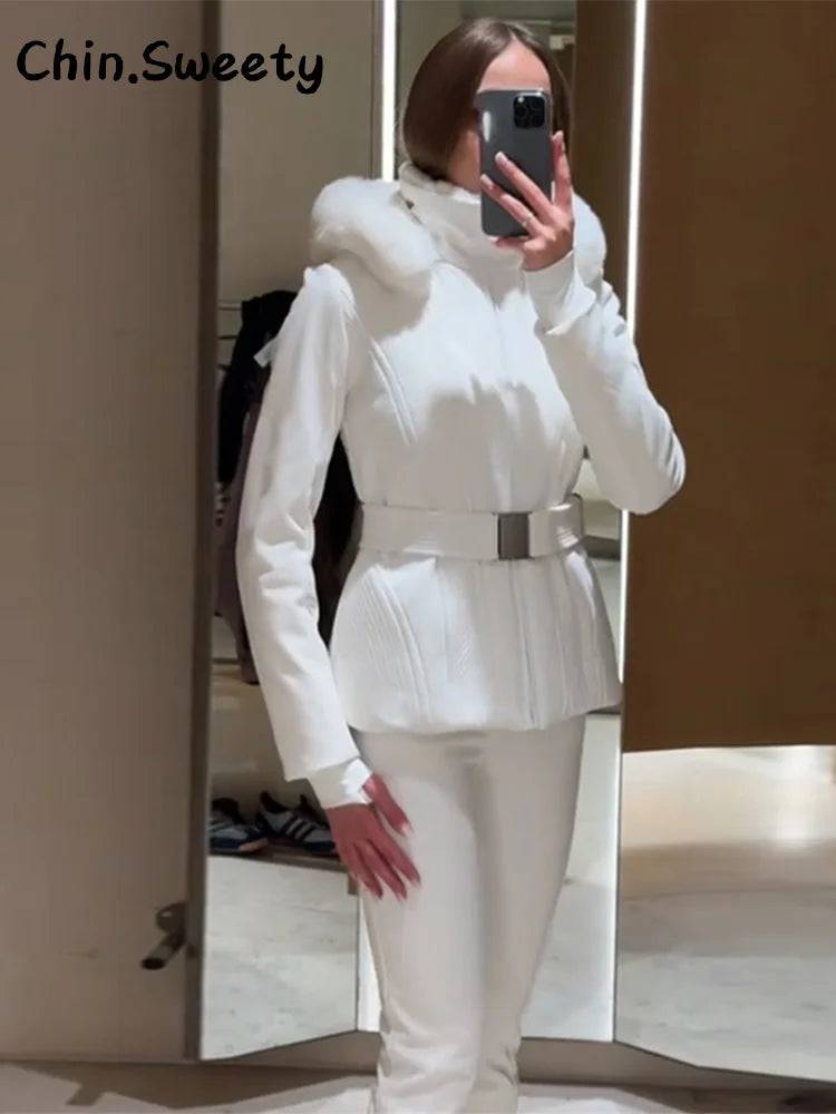 Chic Fur Hooded Skiwear Set