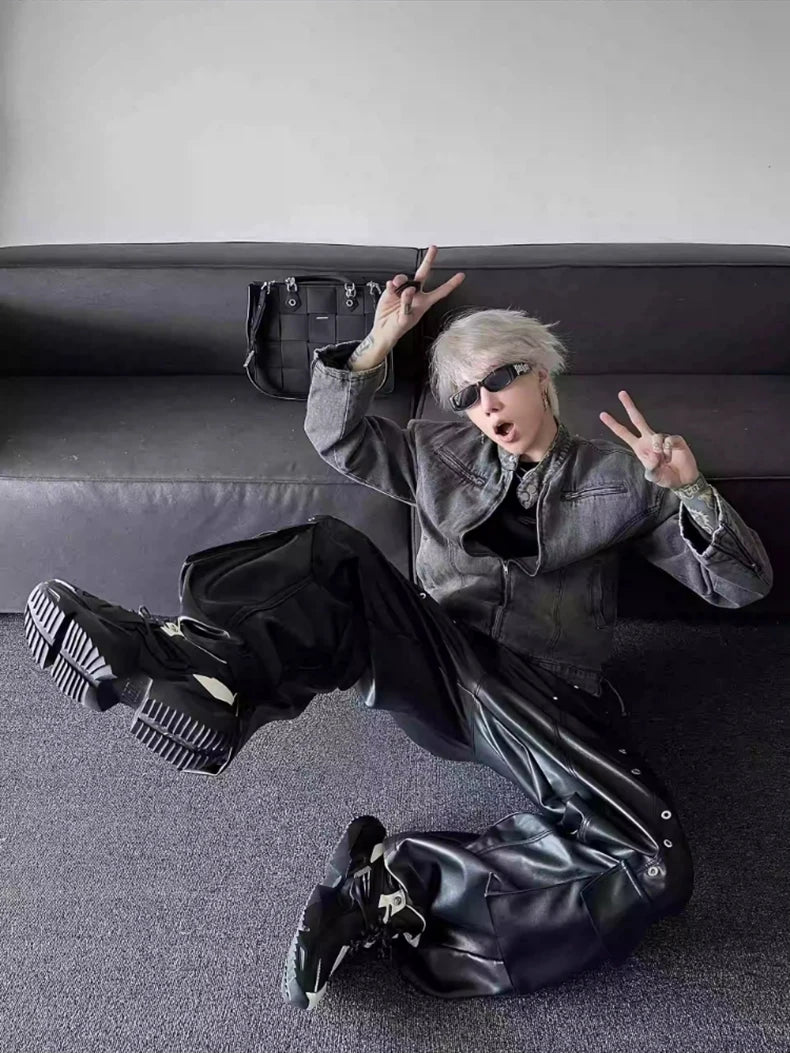 Mauroicardi Casual Black Shiny Pu Leather Pants